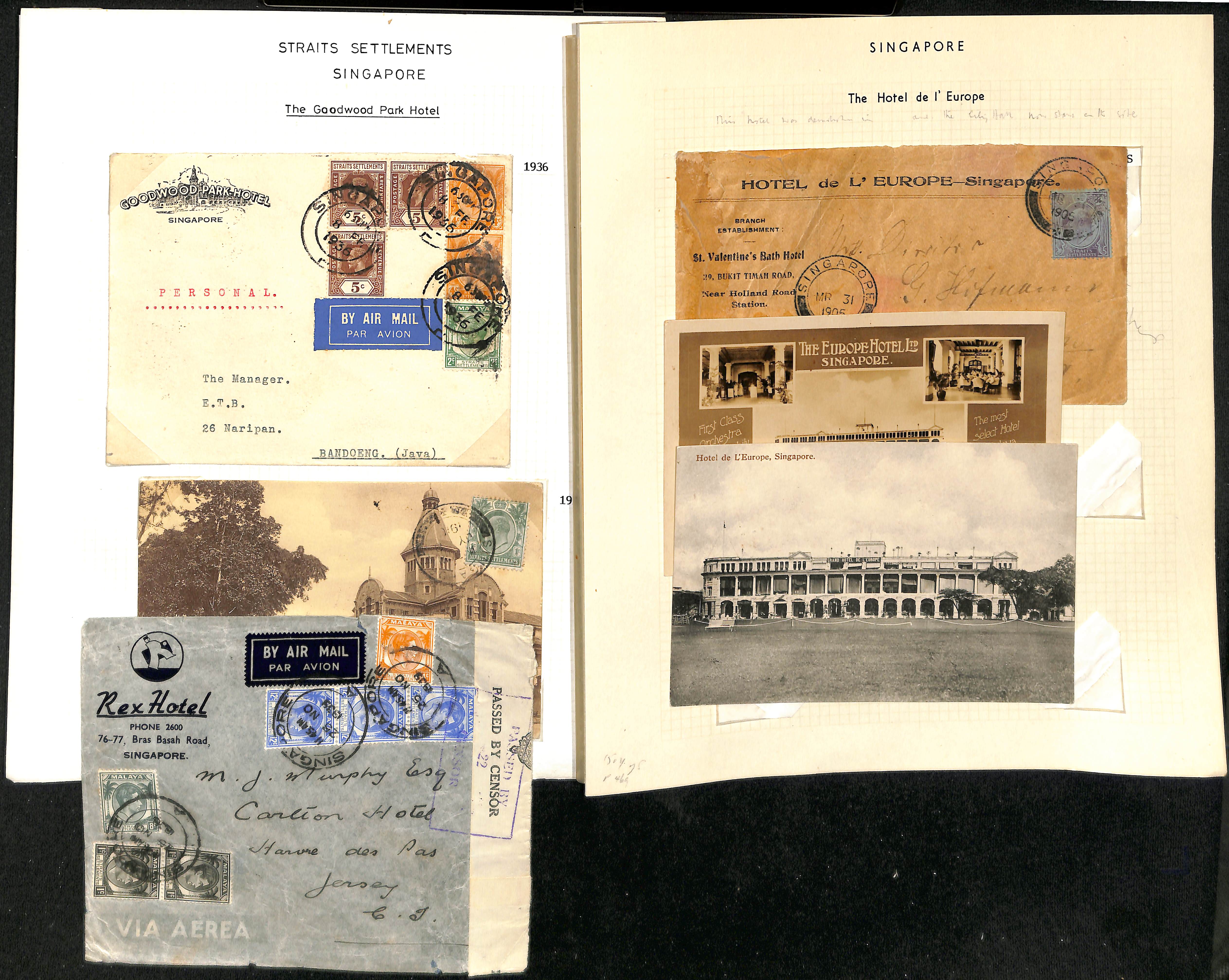 Hotels. 1900-85 Printed envelopes, picture postcards and ephemera from various Singapore hotels - Image 9 of 10
