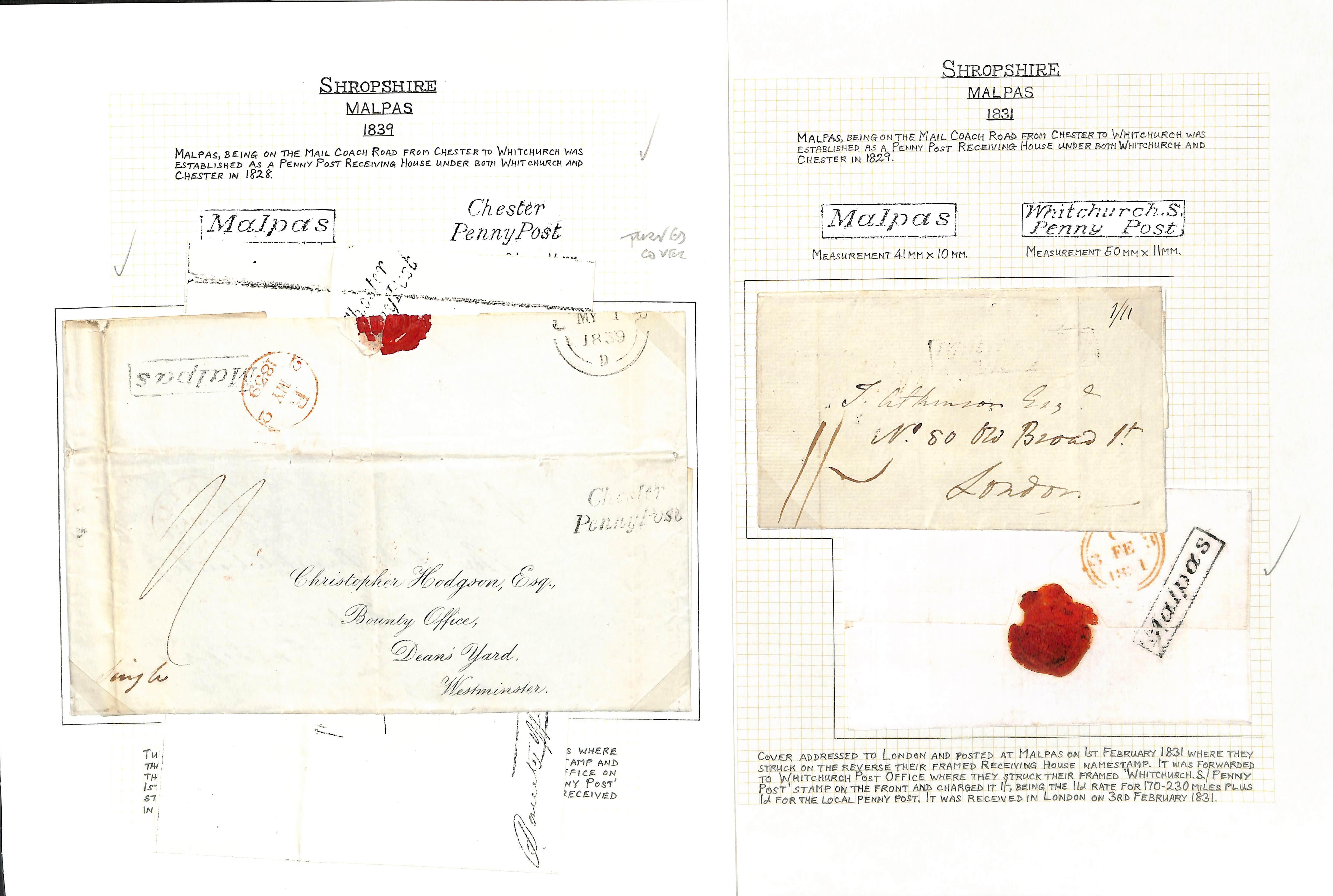 Cheshire. 1799-1958 Entire letters, covers and cards including 1828 "NESTON" fleuron, boxed "Malpas" - Image 13 of 16