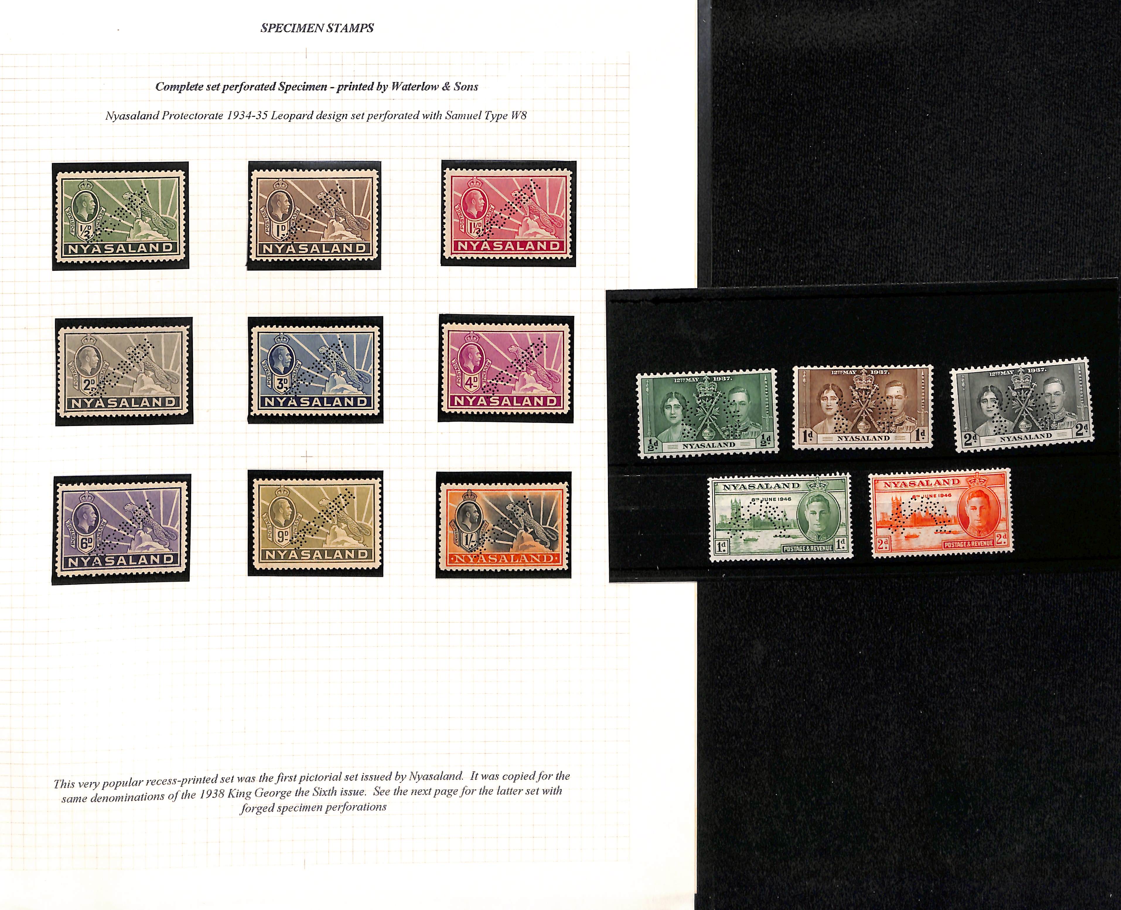 1934-46 Specimen stamps comprising 1934-35 ½d - 1/- set of nine, 1937 Coronation set and 1946