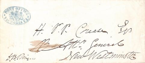 c.1870 Long stampless cover to "H.P.P Crease Esq., Atty General, New Hampshire" with blue oval "POST