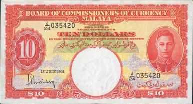 1941 (July 1st) Malaya, Board of Commissioners notes comprising 1c (2, uncirculated), 5c (2, one