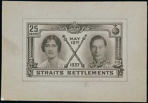 1937 Coronation 25c Photographic essay of an unadopted design, without "Malaya" in the country name,