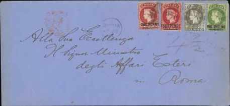 1884 (Jan 28) Long cover to the Italian Minister of Foreign Affairs in Rome, 1/11 postage paid by 1d