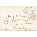 1892 (June 13) Stampless cover to London initialled by the Governor, W. Grey-Wilson, with violet