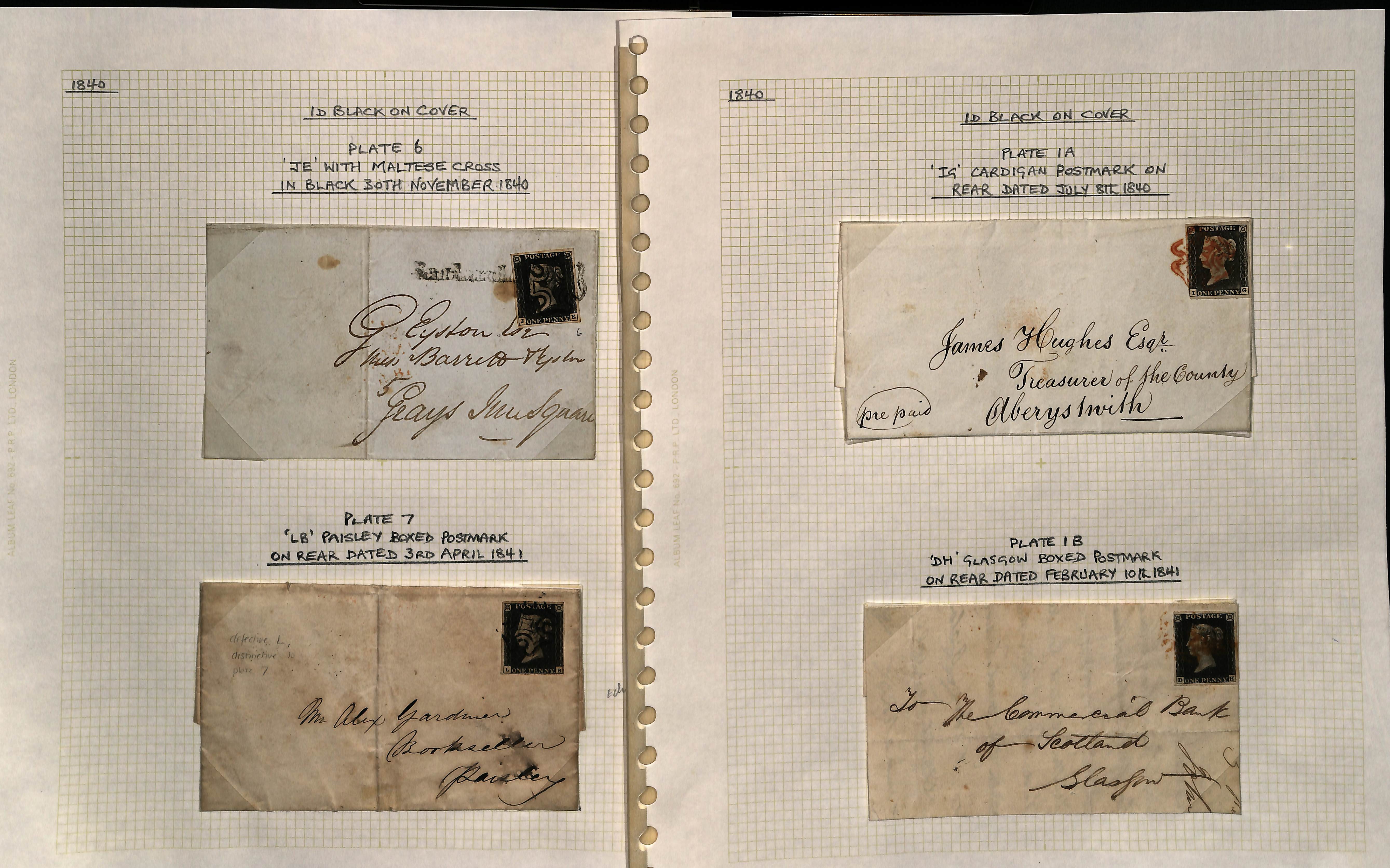 1840-41 Entire letters (6) and an entire all bearing 1d blacks with Maltese Cross cancels in red (5)