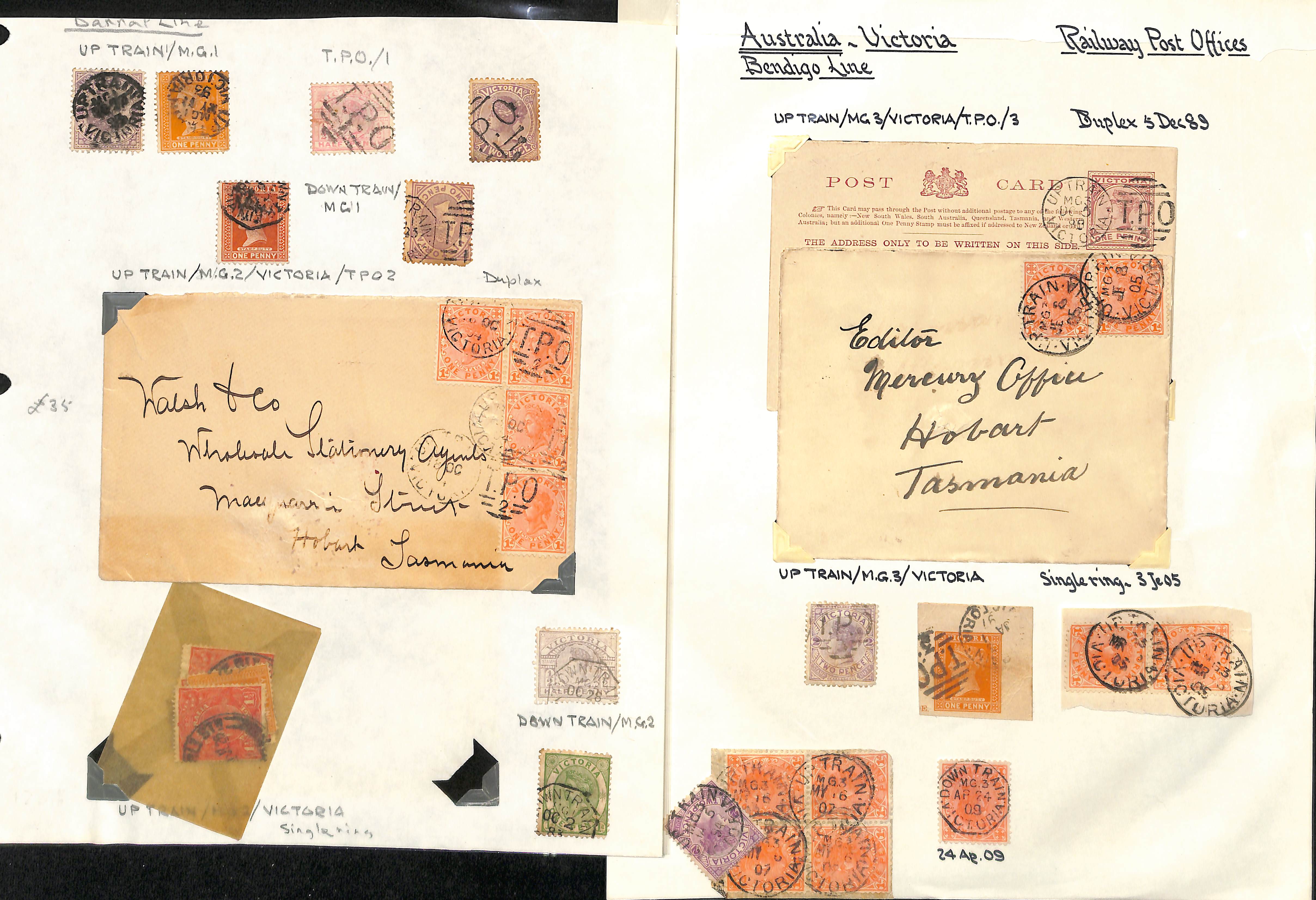 Victoria - T.P.Os. 1889-1907 Covers or cards (8), also stamps and pieces (c.100) all with T.P.O - Image 2 of 5