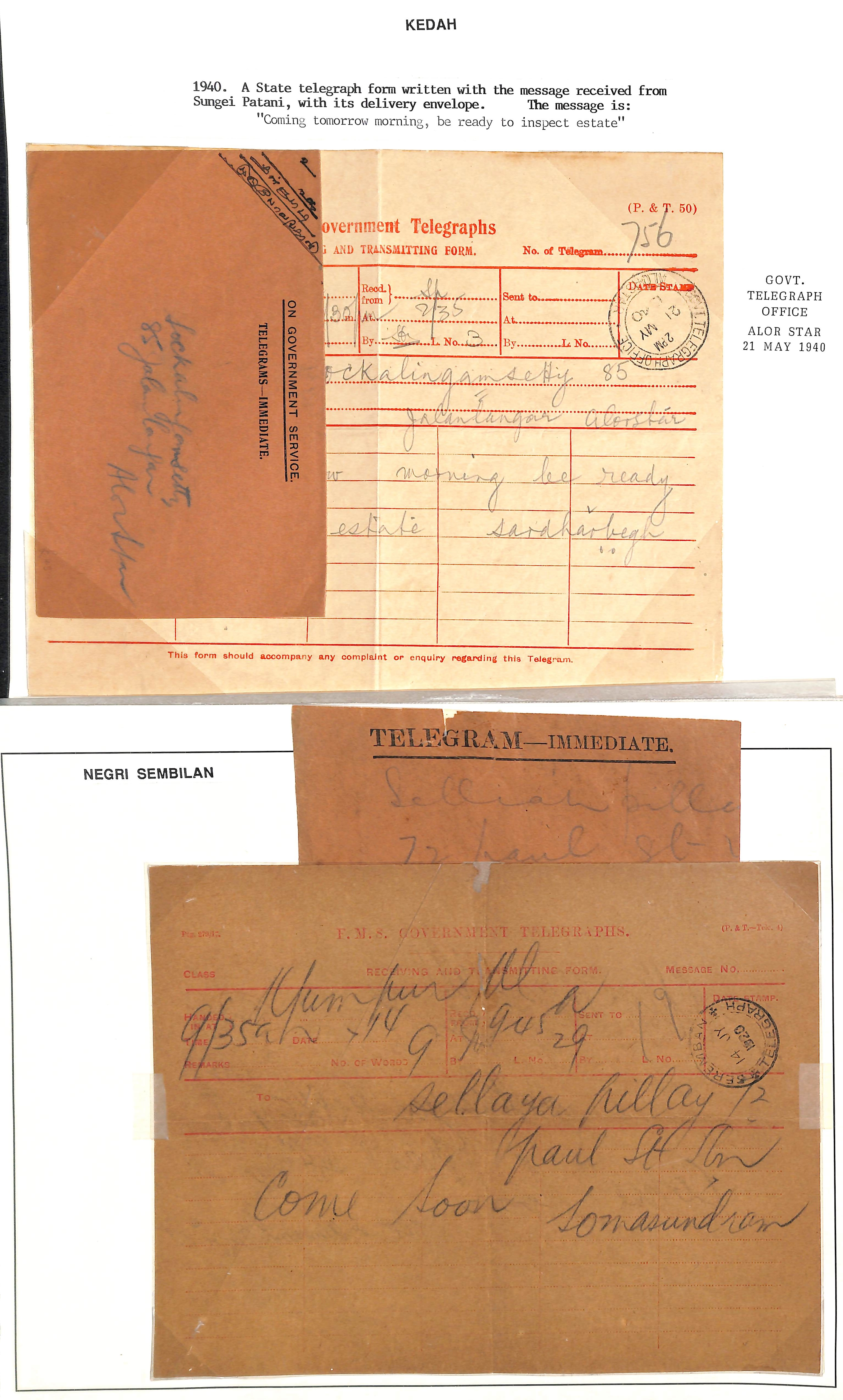 Telegrams. 1925-48 Telegram forms (21) and envelopes (16), mainly Straits but some from Johore, F. - Image 9 of 12