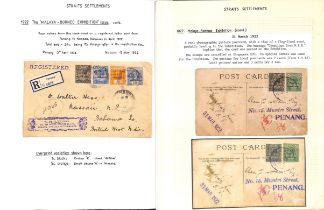 1922 (Mar. 31 - May 13) Covers (3) and postcards (2) bearing Malaya-Borneo Exhibition stamps,