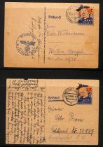 1940 Feldpost cards with a caricature of Churchill in the upper right corner, commercially used from