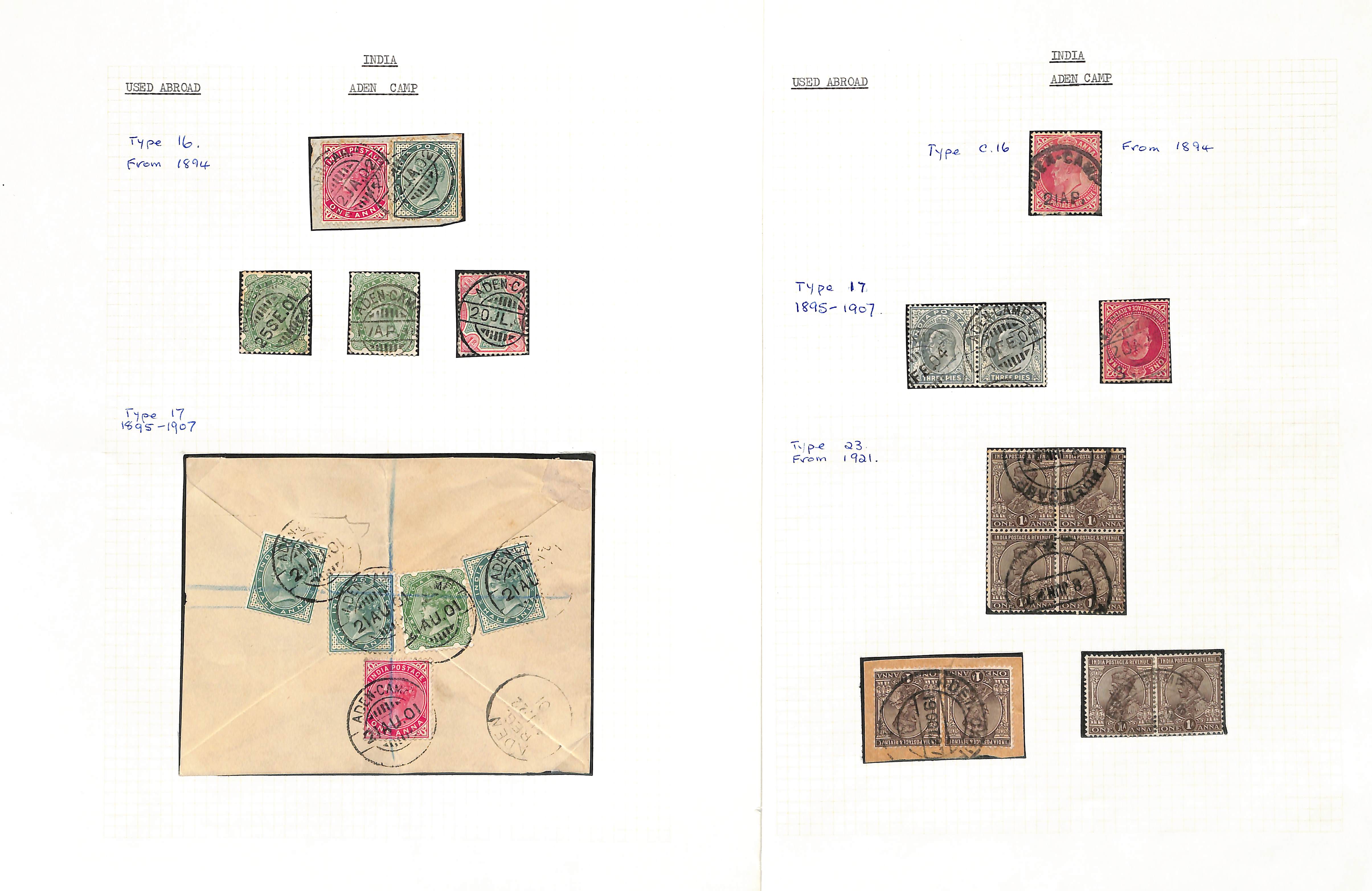 India used in Aden. QV-KGV Covers and cards (6), stamps and pieces (164) including "124" in - Image 6 of 9