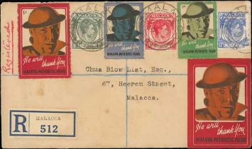 1940 Registered cover posted in Malacca franked 6c + 8c + 15c (faults), also bearing Malaya