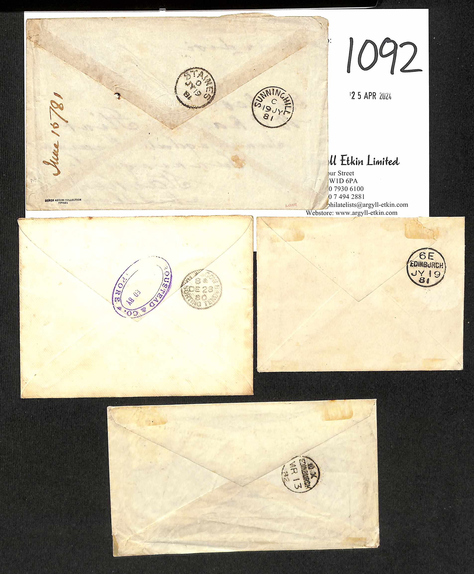 1881-82 Covers to G.B, bearing 1880 (Apr.) 10c on 30c claret, 1880-81 10c on 30c claret (trimmed - Image 2 of 2