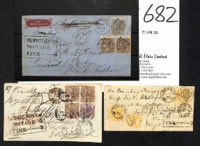 1864 Covers sent via Marseille franked 3a8p or 6a (2, three 2a stamps from Lucknow or 1a pair + 4a