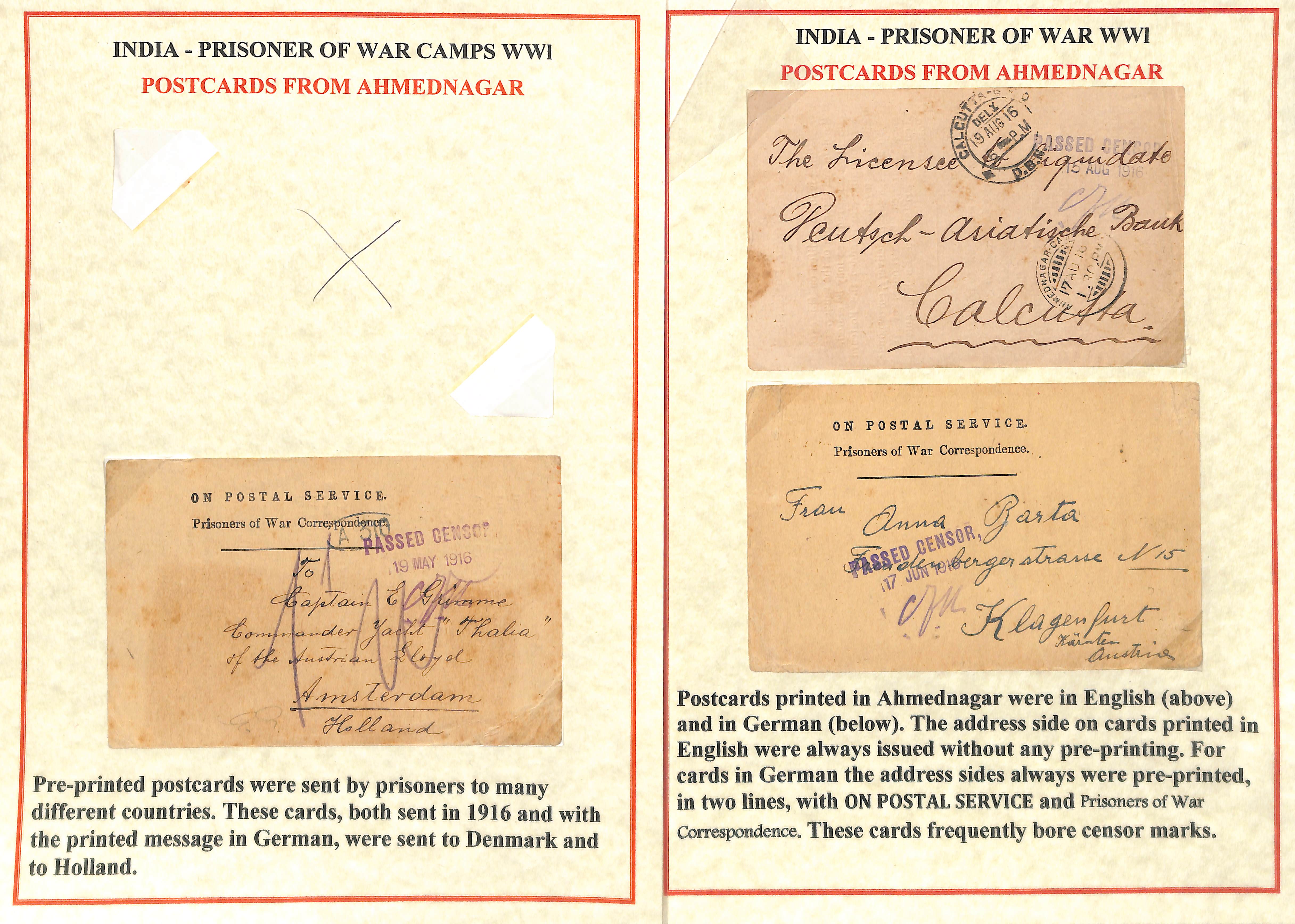 Ahmednagar. 1914-19 Printed Prisoner of War Postcards, the reverse with the usual five short - Image 3 of 5