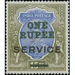 1925 One Rupee Surcharge essays on KGV 15r or 25r Service overprints (Hammond Giles 28, 32), no gum,