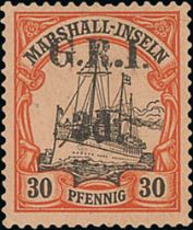 Marshall Islands 3d on 30pf, 4d on 40pf (1958 B.P.A Certificate), 5d on 50pf and 8d on 80pf, all