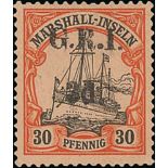 Marshall Islands 3d on 30pf, 4d on 40pf (1958 B.P.A Certificate), 5d on 50pf and 8d on 80pf, all