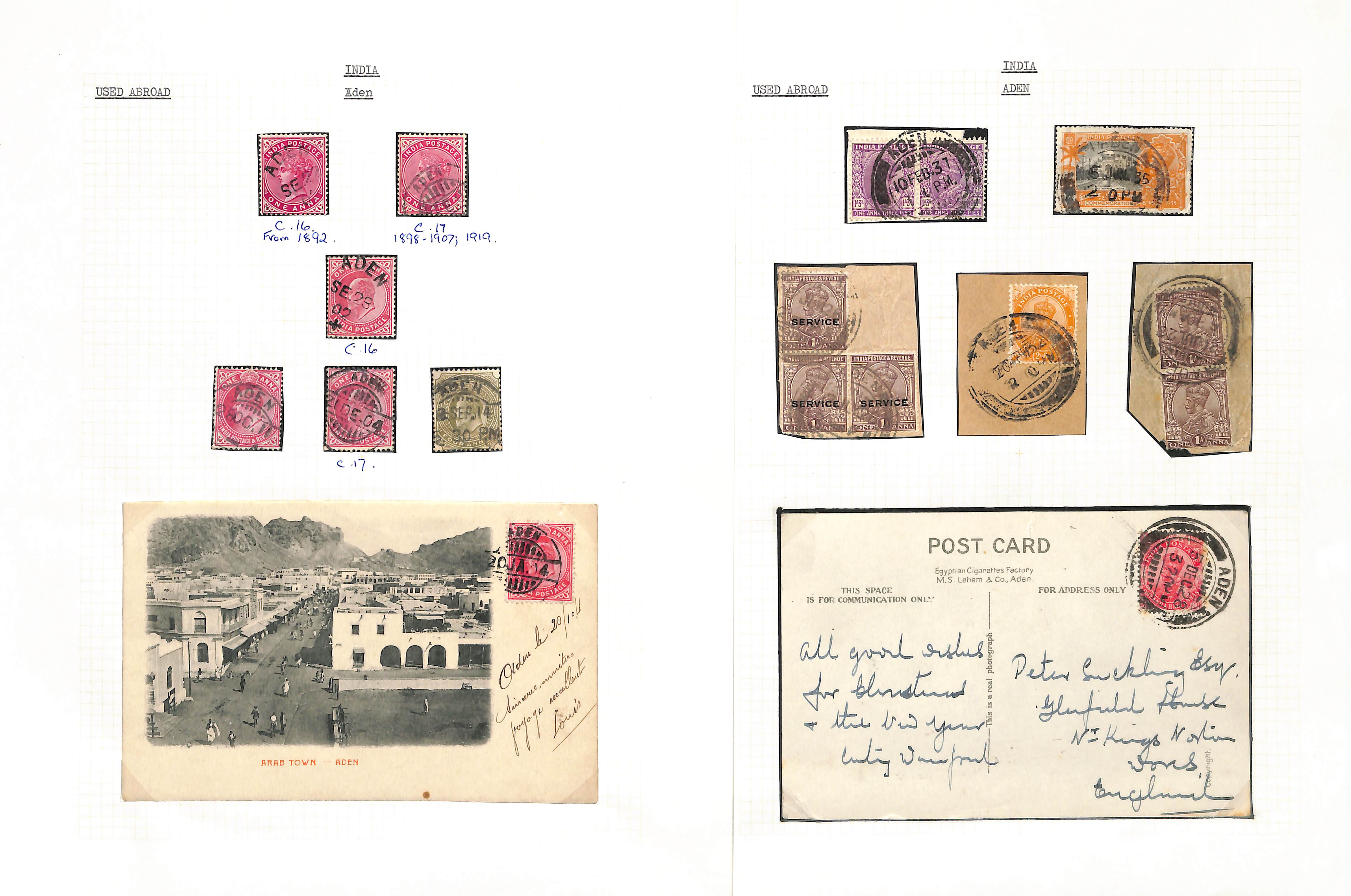 India used in Aden. QV-KGV Covers and cards (6), stamps and pieces (164) including "124" in - Image 3 of 9