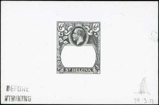 1922 6d Frame die Proof in black on white glazed card, stamped "BEFORE / STRIKING", initialled and