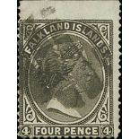 1879 4d Grey-black on watermarked paper, imperf upper sheet margin, fine used. S.G. 2a, £600.