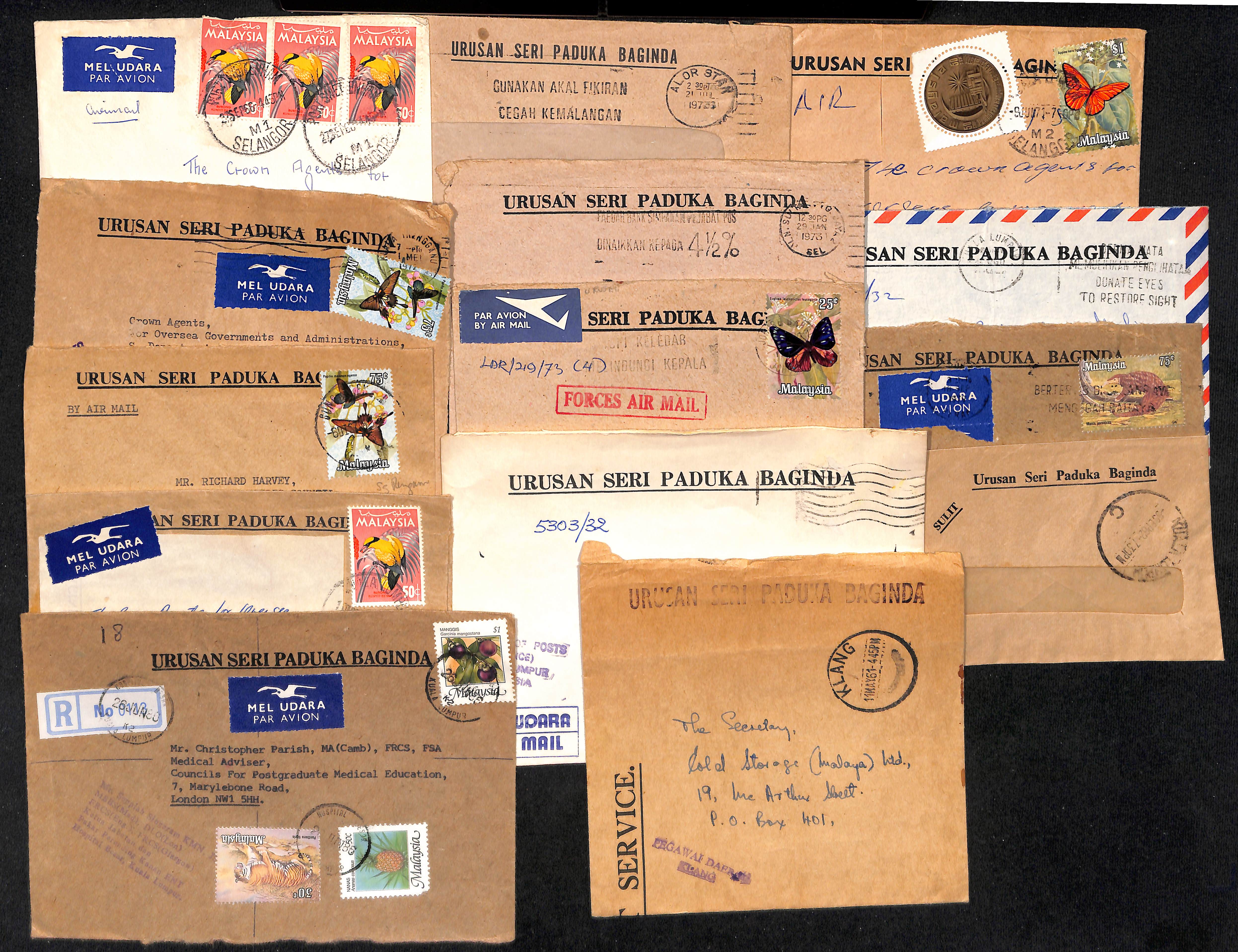 1930-86 Official mail from Singapore, Penang and other Malayan states, mainly stampless, various - Image 3 of 12