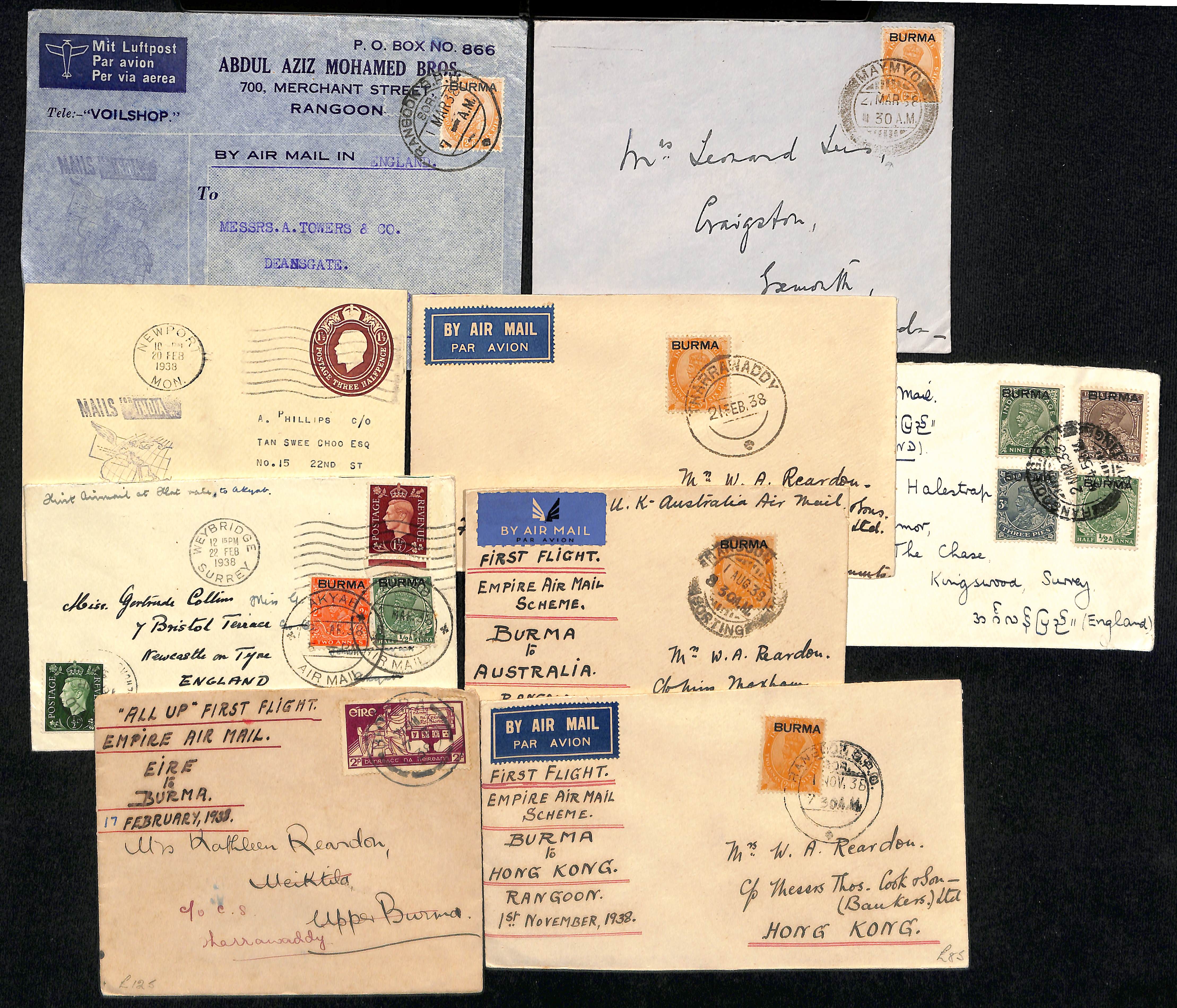 1938 Empire Air Mail Scheme, eastbound first flight covers from G.B (3, two posted back on first - Image 2 of 2