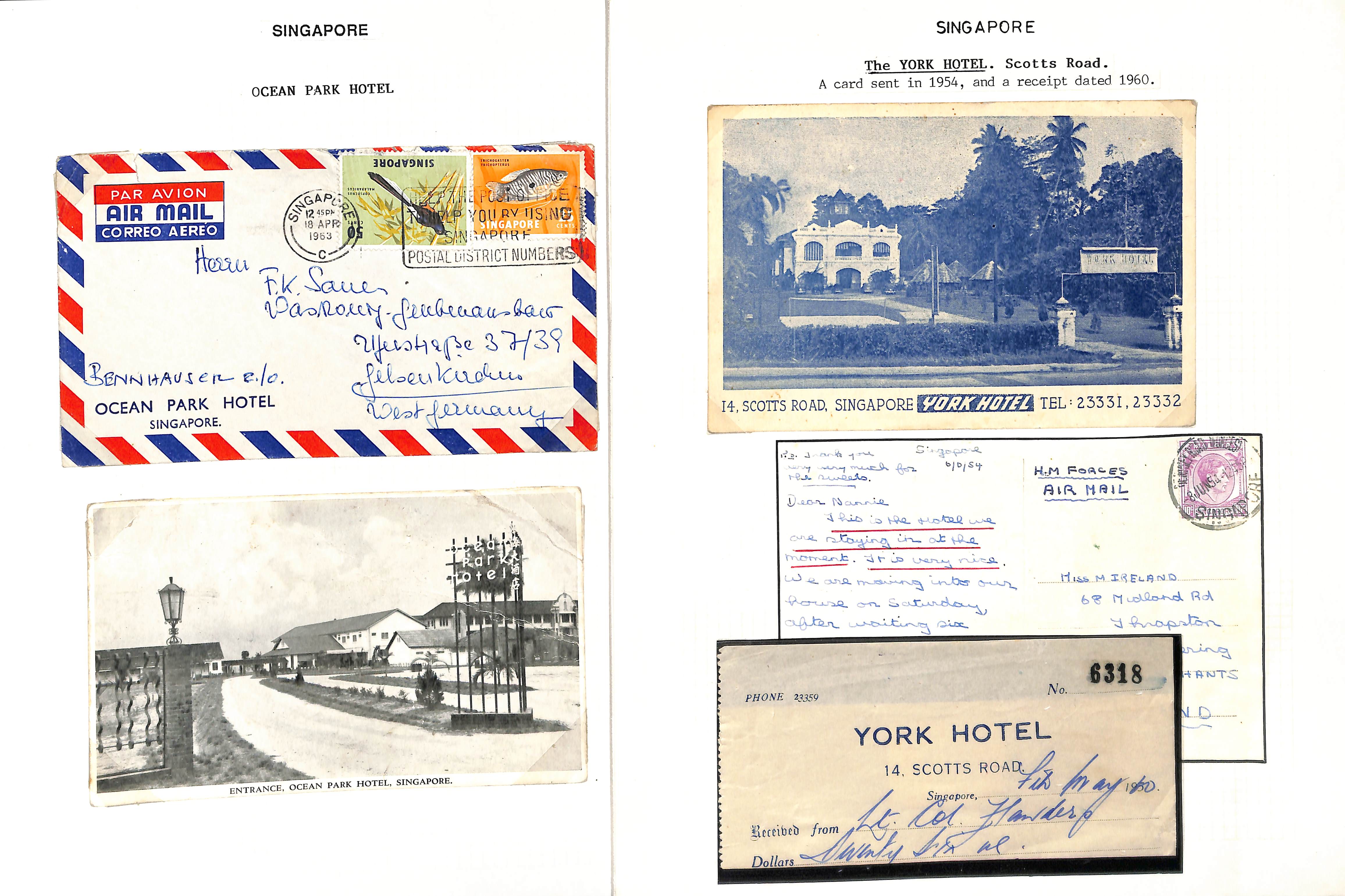 Hotels. 1900-85 Printed envelopes, picture postcards and ephemera from various Singapore hotels - Image 4 of 10