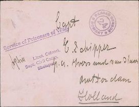 Sholapur. c.1918 Stampless cover to Holland with censor label on reverse, and a Prisoners of War