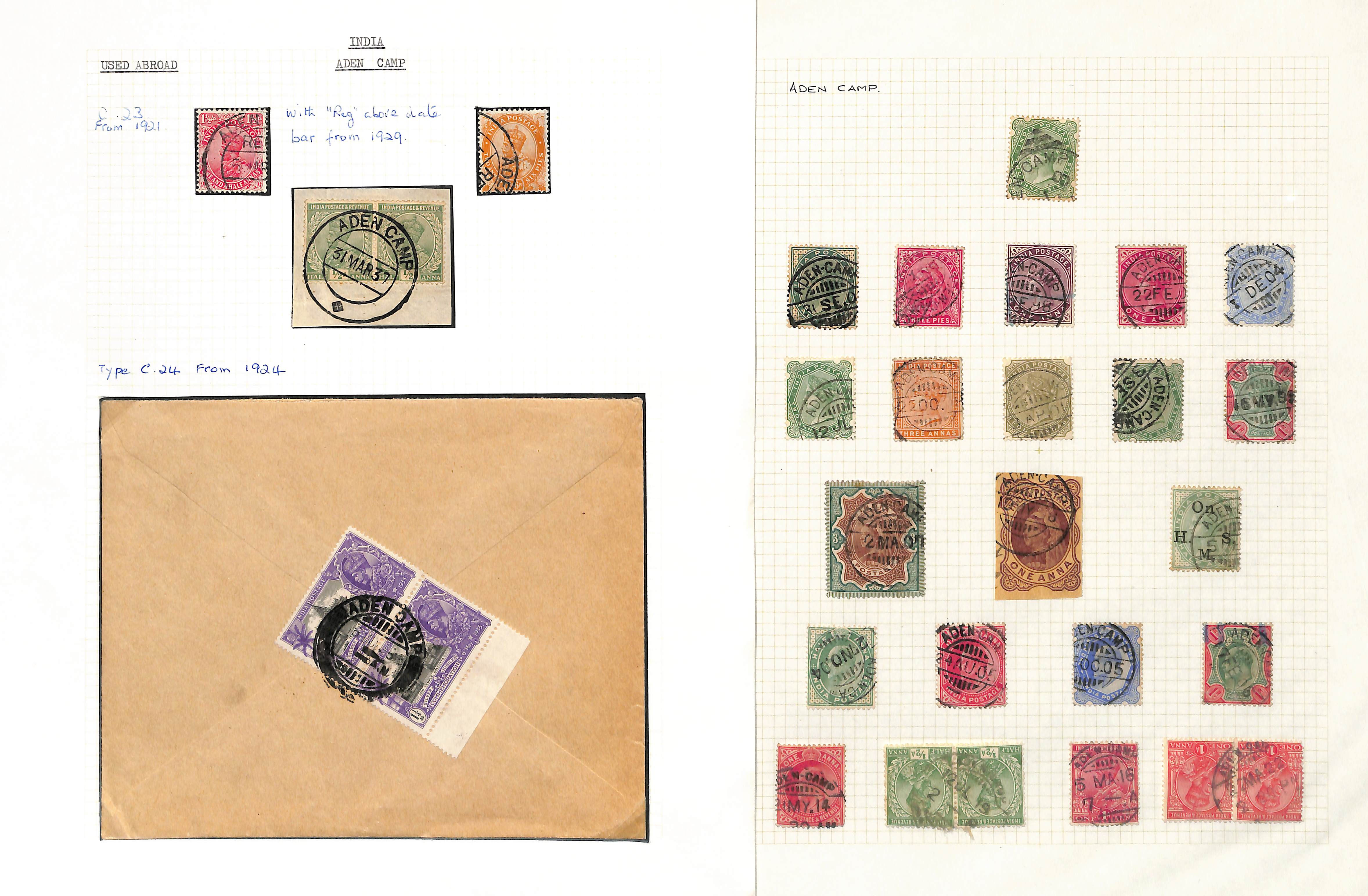 India used in Aden. QV-KGV Covers and cards (6), stamps and pieces (164) including "124" in - Image 7 of 9