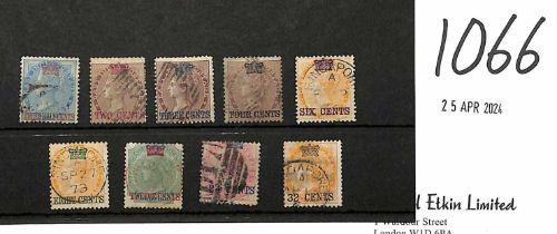 1867 (Sept) 1½c - 32c Surcharge set of nine fine used, 1½c with light Penang c.d.s, 2c and 5c