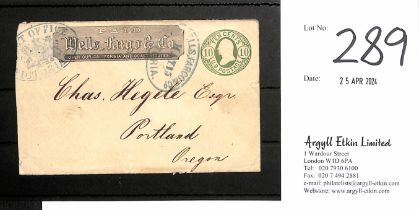 c.1869 USA 10c Postal Stationery envelope with printed "PAID / Wells Fargo & Co" printed frank, to