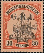 Marshall Islands 3d on 30pf, fine mint. S.G. 55, £475. Photo on Page 214.