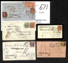 1869-70 Covers via Marseille, charged the deficiency + 9d, one with boxed "DEFICIENT POSTAGE 3D /