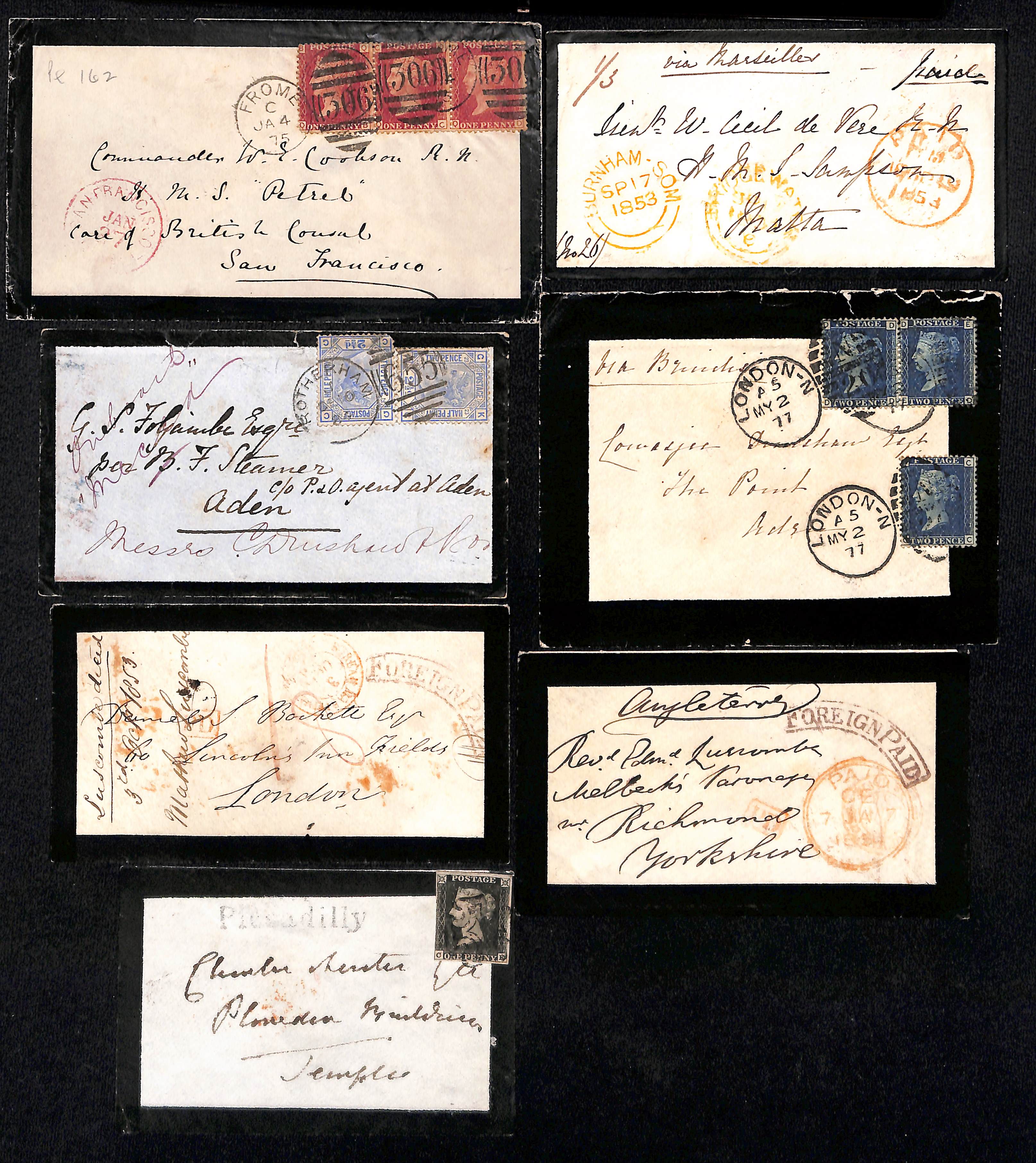 1841-84 Mourning covers with 1841 cover bearing a 1d black (3 margins), covers from France with - Image 2 of 2