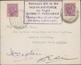 1941 (Nov 5) Indian Air Force first Bombay to Peshawar flight, cover with violet boxed flight cachet