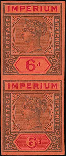 1891 De La Rue Imperium Proofs, two imperforate 6d vertical pairs on Crown CA paper, inscribed " - Image 2 of 3