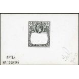 1922 5/- Frame Die Proof in black on white glazed card, stamped "AFTER / HARDENING", initialled