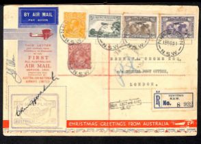 1931 (Nov 18) Registered Australia to England first flight cover franked 1/5, signed by Charles