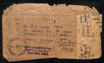 1953 (Apr. 30) Registered brown paper package franked $5.80 from Tanah Rata to England with large