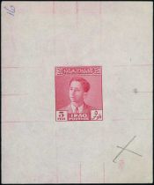 c.1950 5f Die Proof Essays with an unadopted new portrait of King Faisal II, printed in blue, violet