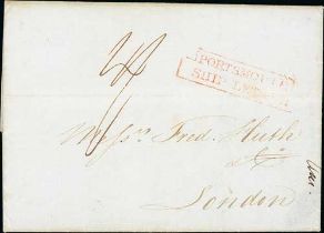 1828 (Sep 8) Entire letter from G.W Janisch in St. Helena to Huth in London with red "PORTSMOUTH /