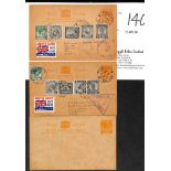 1941 KGVI 2c Orange postcards, unused, or used (2), both from Penang to USA with 6c paid by stamps