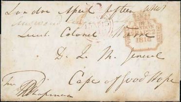 India Letter - Cape of Good Hope. 1818 (Apr 15) Entire letter to "Lieut Colonel Warre, D.Q.M.