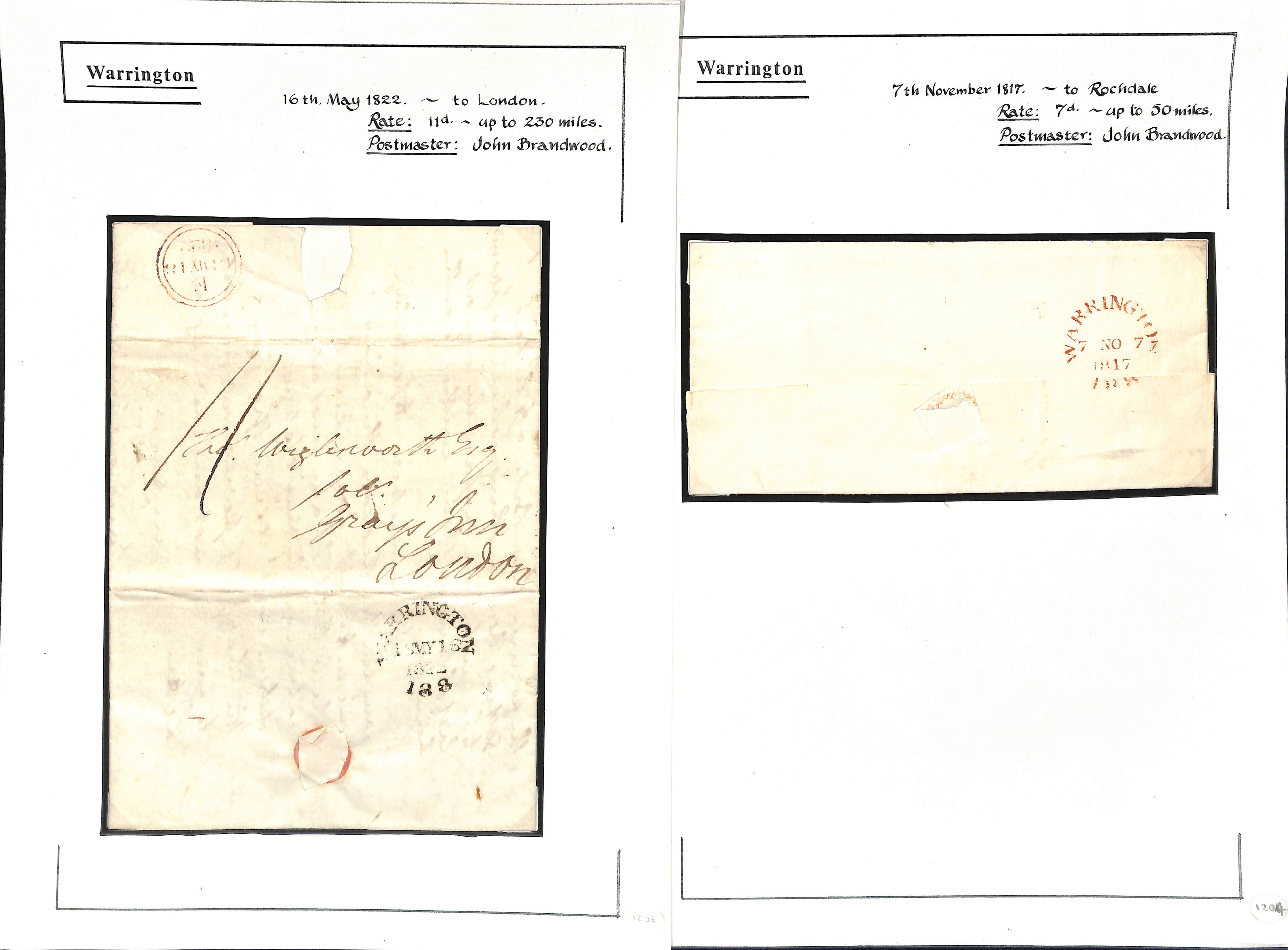 Lancashire - Warrington. 1780-1830 Entire letters (6) and entires (3), various handstamps - Image 2 of 4