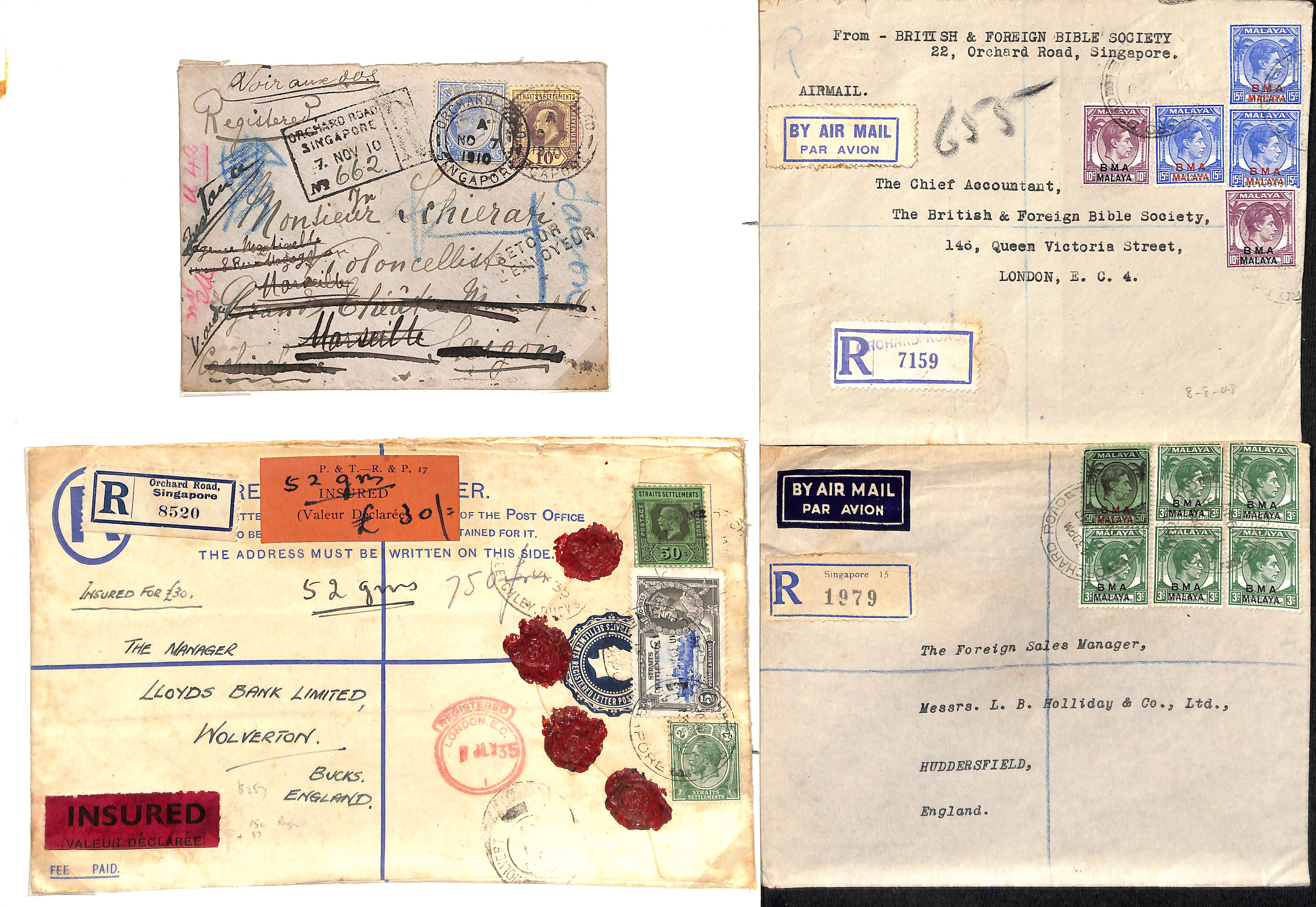 Orchard Road. 1907-59 Covers and cards including 1910 registered cover franked 18c to Saigon with - Image 3 of 3