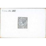 1867 12c Die Proof in black on white glazed card, dated "March 20, 1867", 92x60mm, fine. Photo on