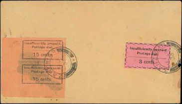 1933 (June 1) Unpaid local cover to A. Versi, handstamped "T", reverse with 15c due vertical pair