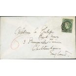 1880 (Oct 30) Cover to England franked 1/- (S.G. 26) tied by cork cancel (Proud K37), St. Helena c.