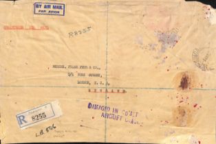 1954 (Jan. 8) Large registered cover from Singapore to London with "DAMAGED IN COMET / AIRCRAFT