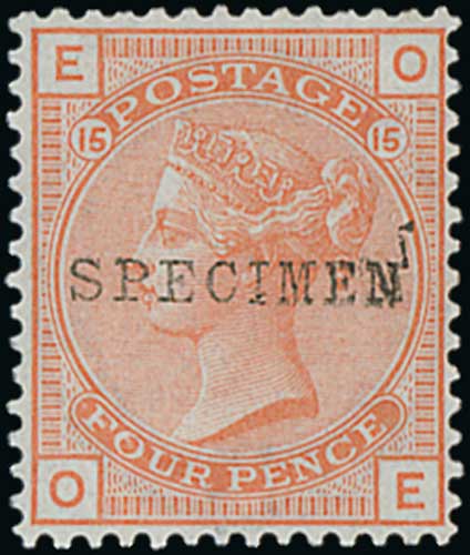 1864-80 Specimen stamps, the selection including 1864 1d red plate 146, 1867 9d straw, 1876 2½d rosy - Image 5 of 6
